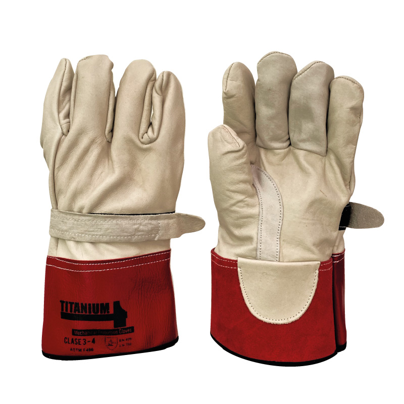 Guantes protectores en cuero Clase 3-4 manga PVC